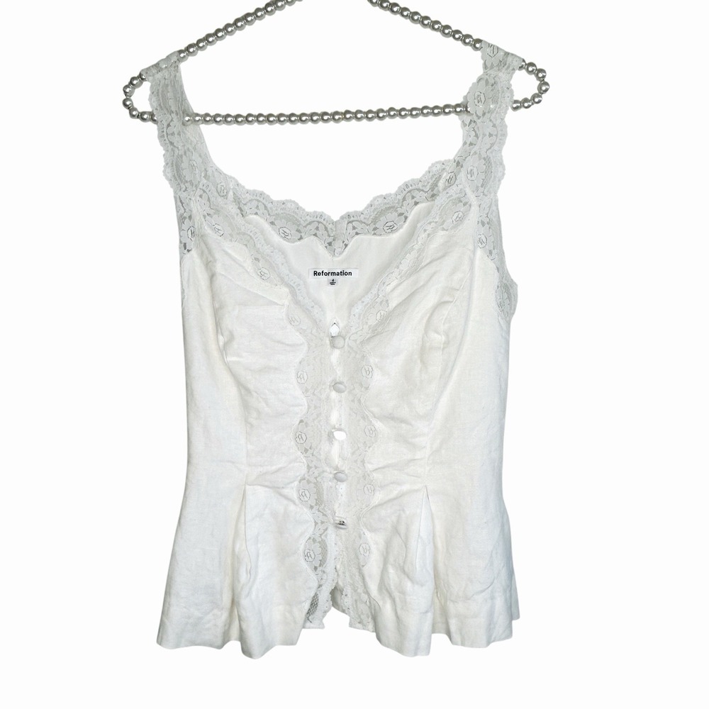 Reformation White Lace Trim Tank Top